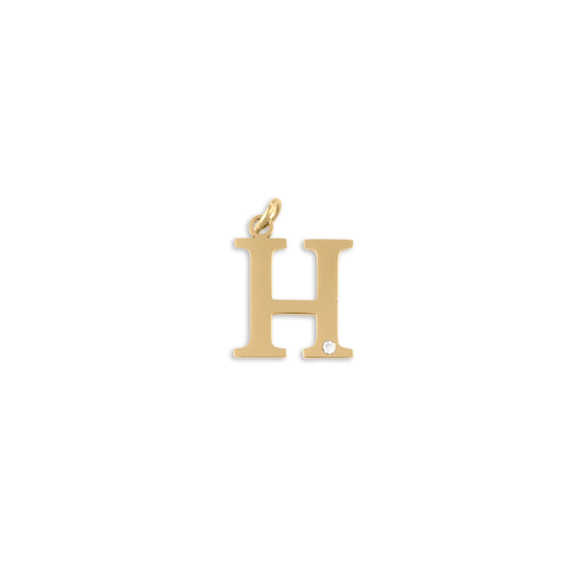 18K Gold PVD Stainless Steel Letter with Crystal Charm 15mm -H