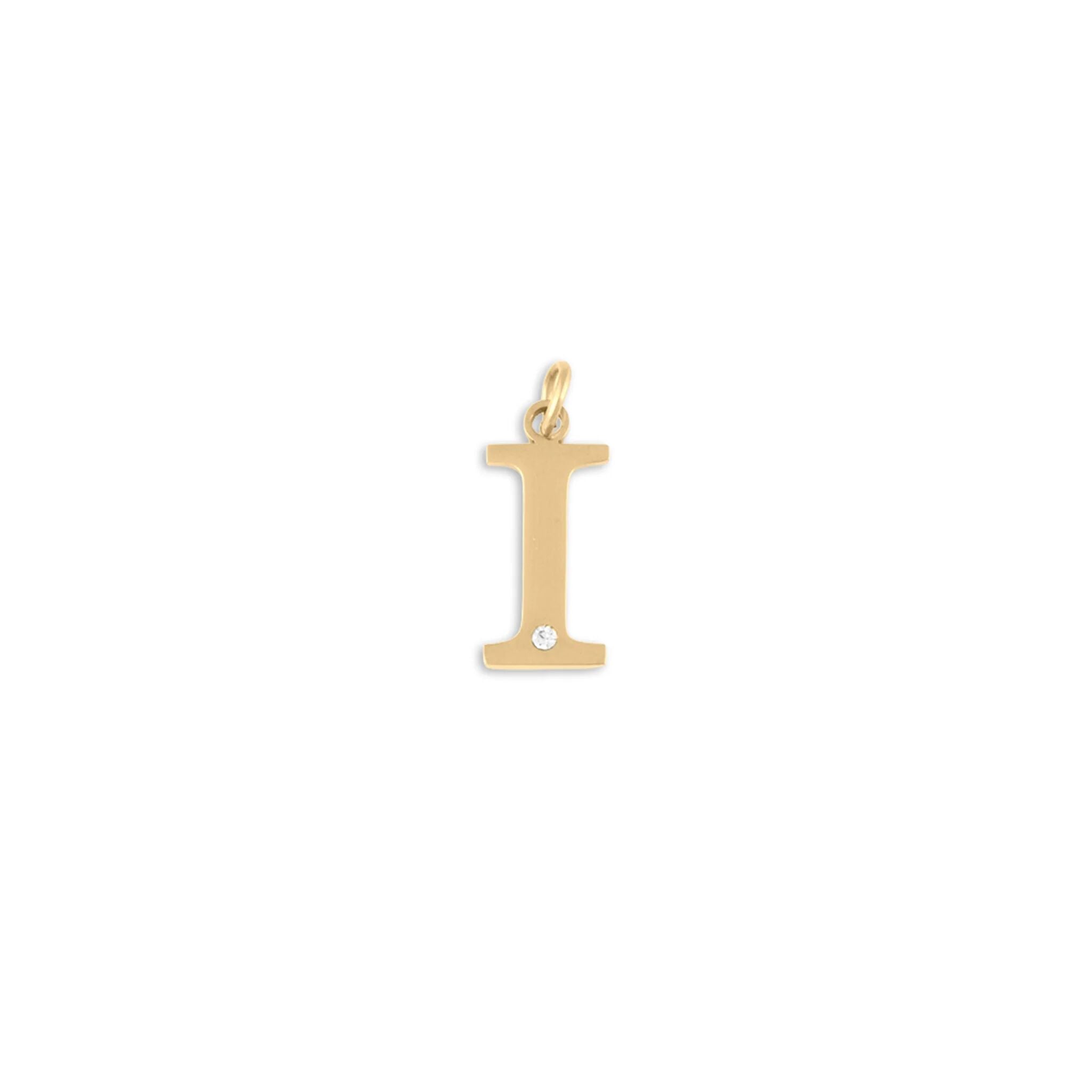 18K Gold PVD Stainless Steel Letter with Crystal Charm 15mm -I
