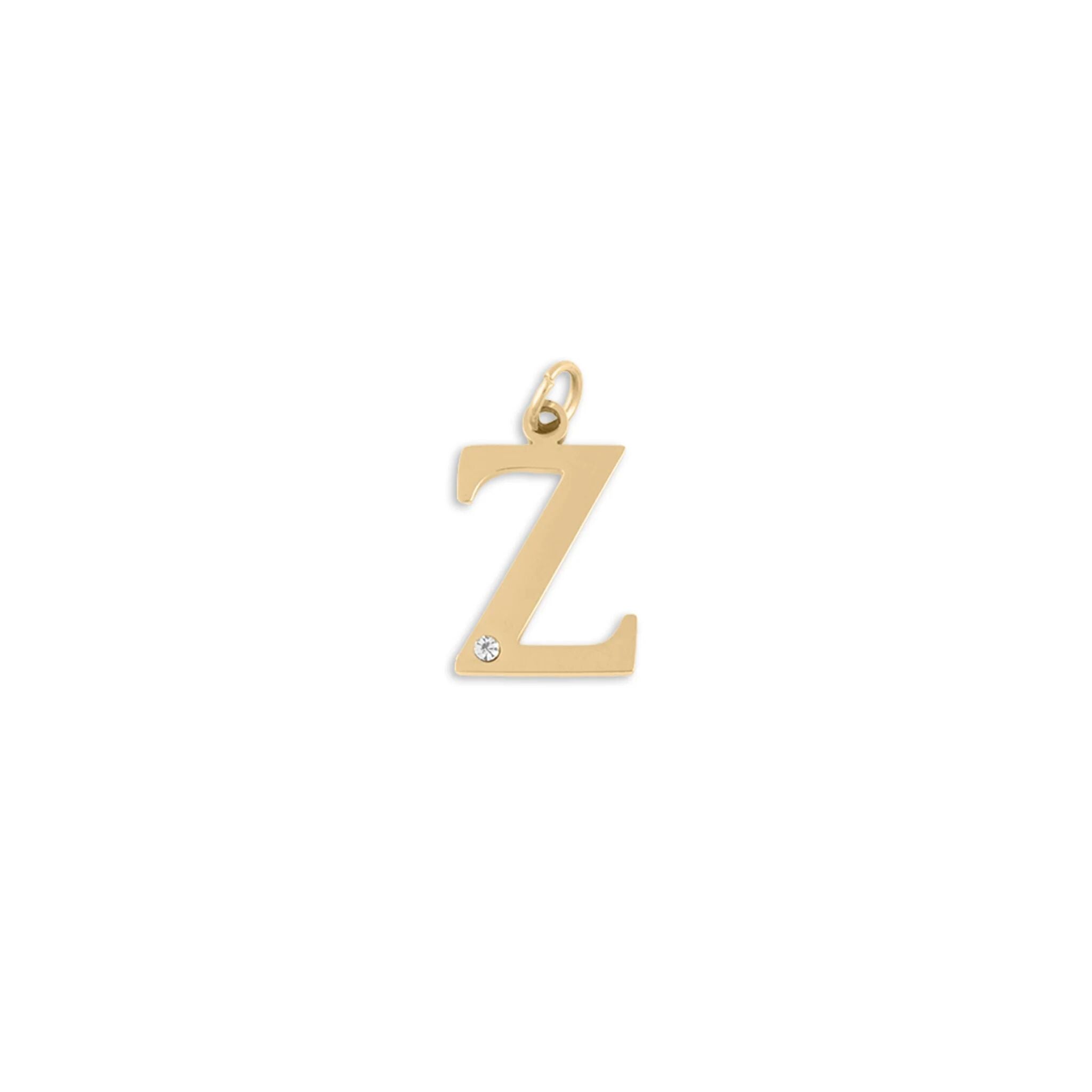 18K Gold PVD Stainless Steel Letter with Crystal Charm 15mm -Z