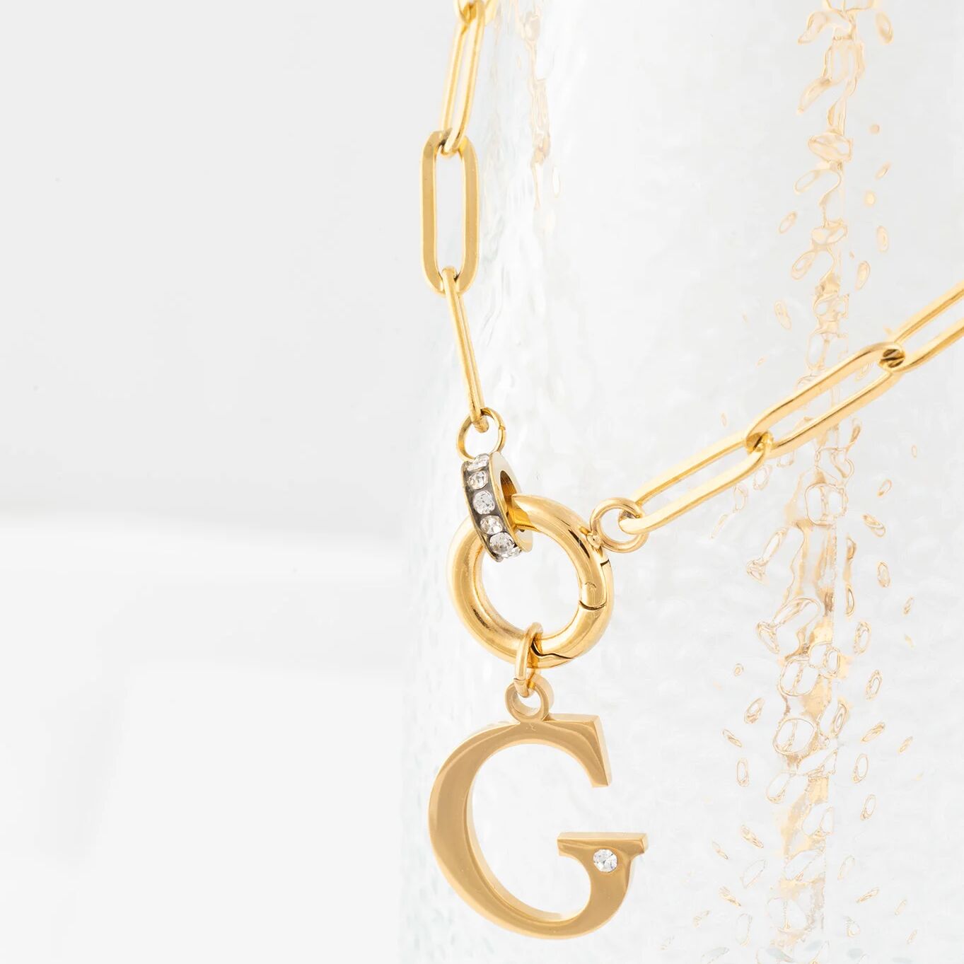 18K Gold PVD Stainless Steel Letter with Crystal Charm 15mm -Gold studio 