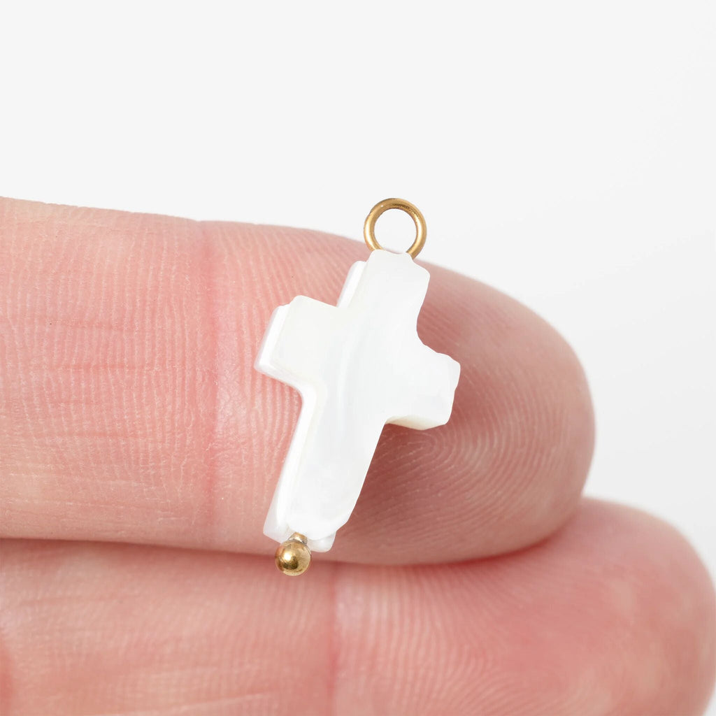 Gold Shell Cross Charm – 18K PVD Gold Stainless Steel Faith-Inspired Jewelry