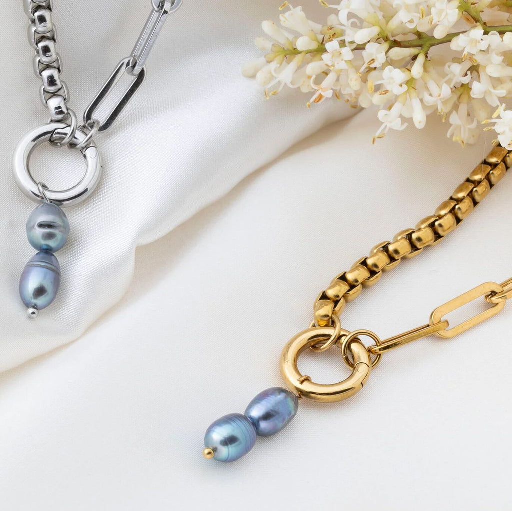 Gold and Silver Double Black Pearl Charms