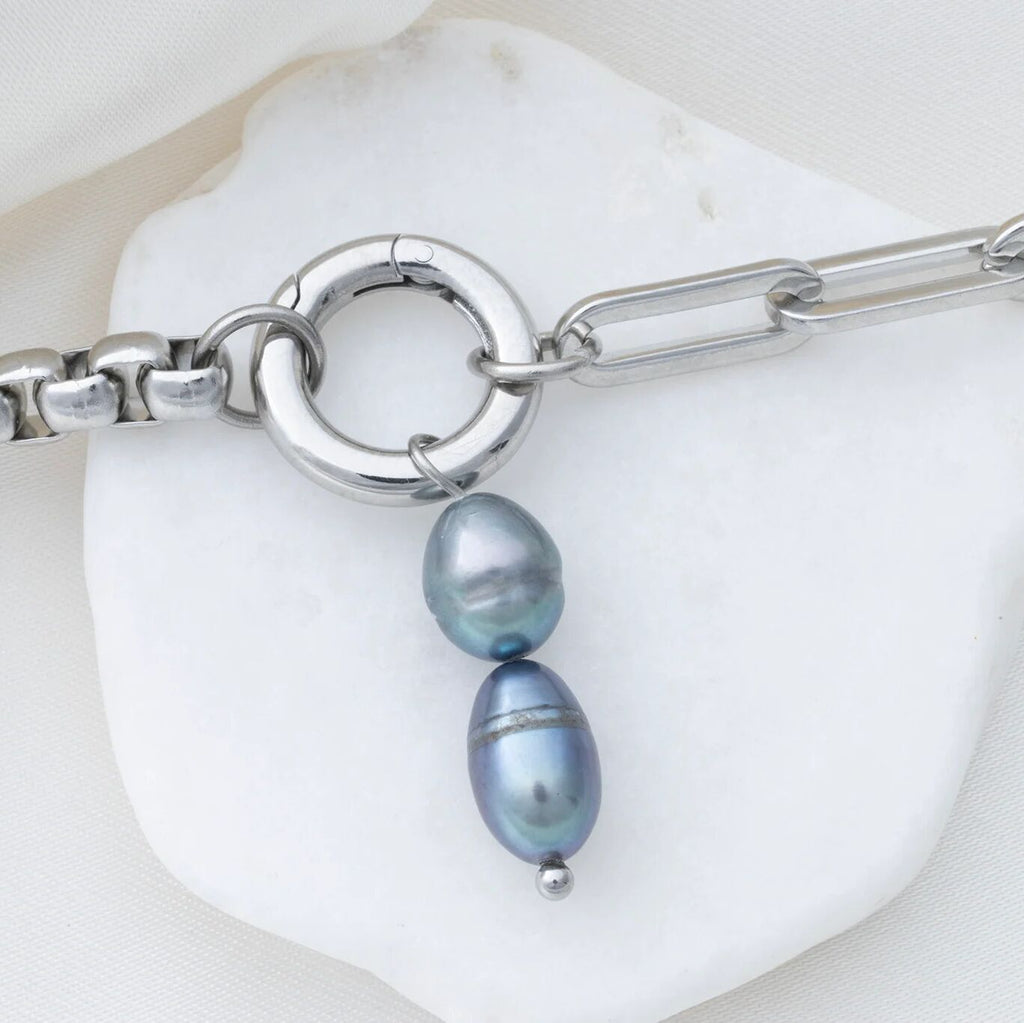 Silver Double Black Pearl Charm