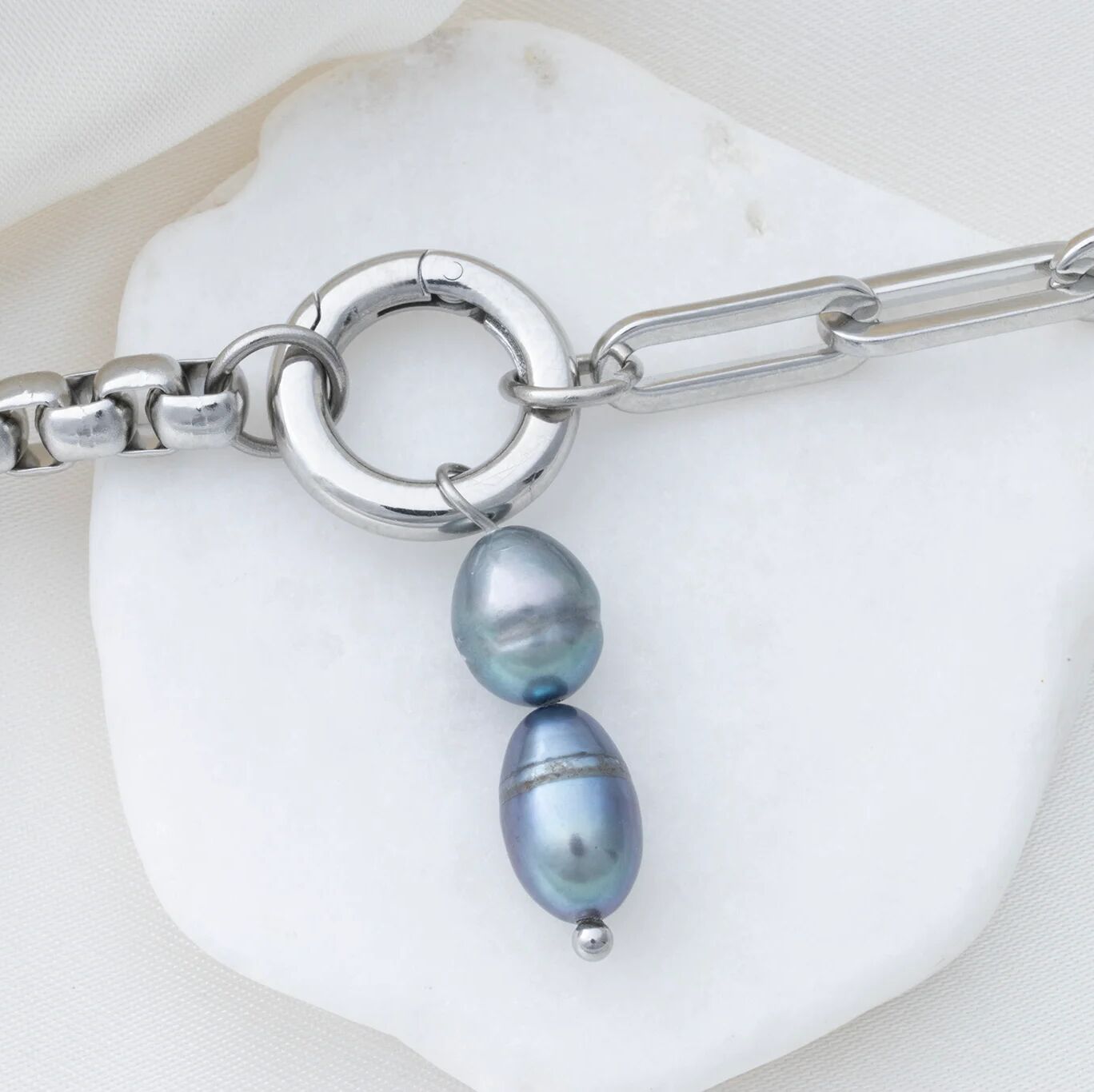Silver Double Black Pearl Charm