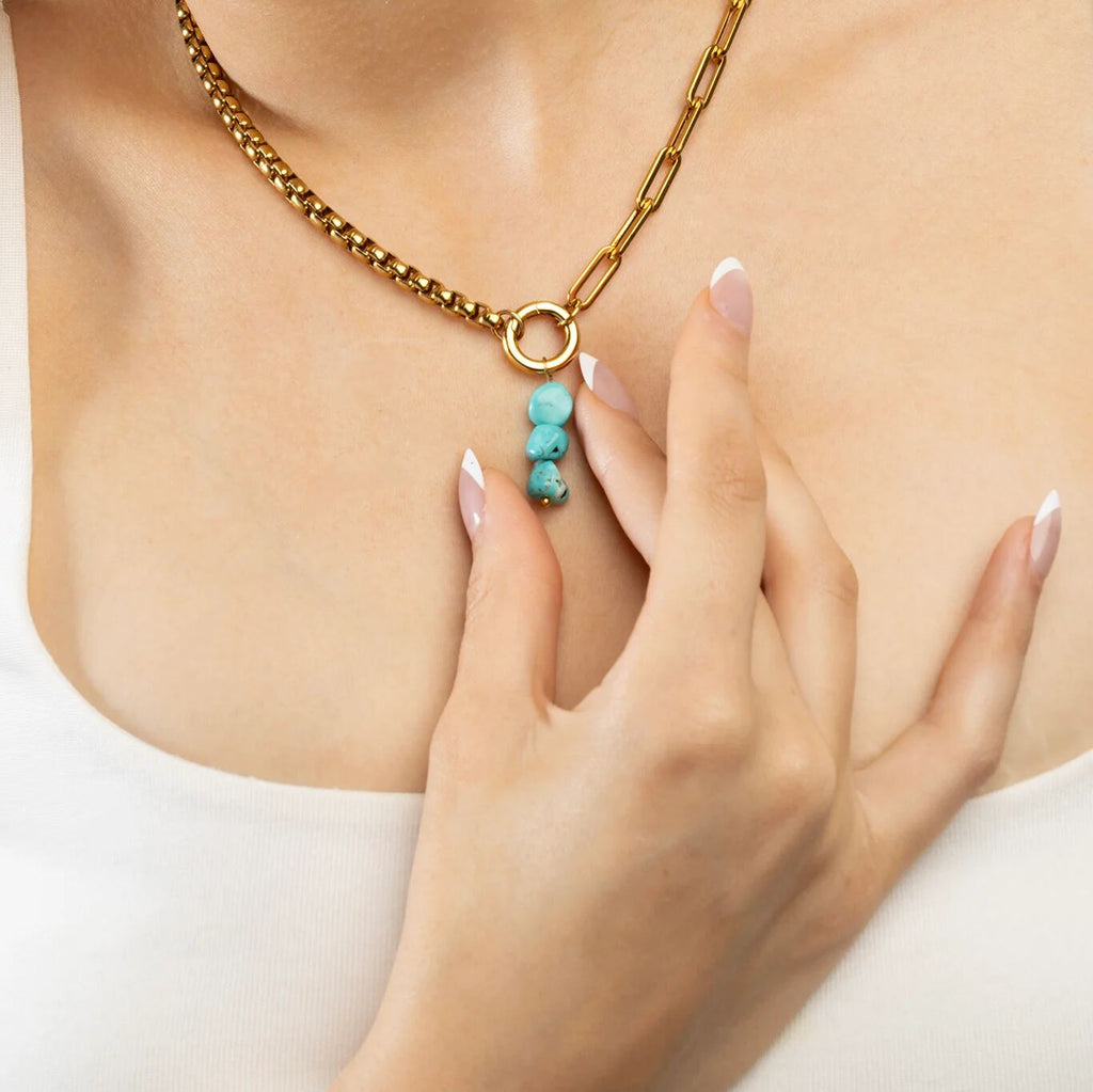 Gold Triple Turquoise Stone Charm