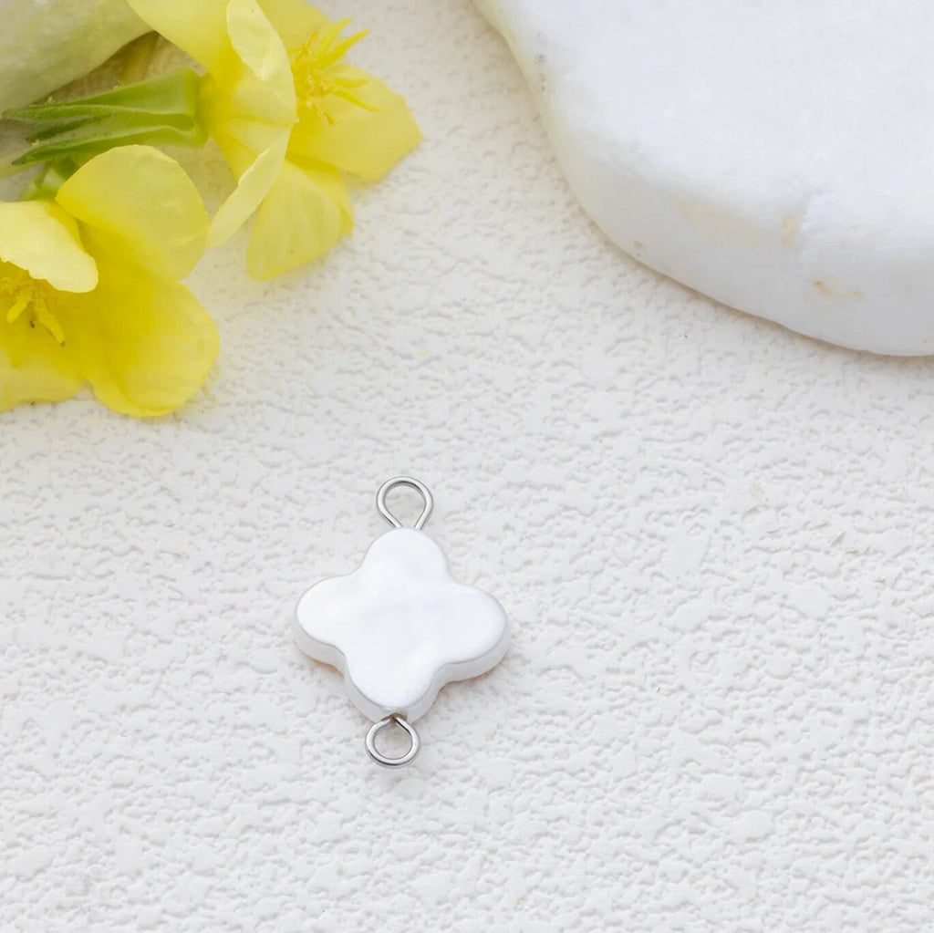 Silver Floral Glass Pearl Connector Charm