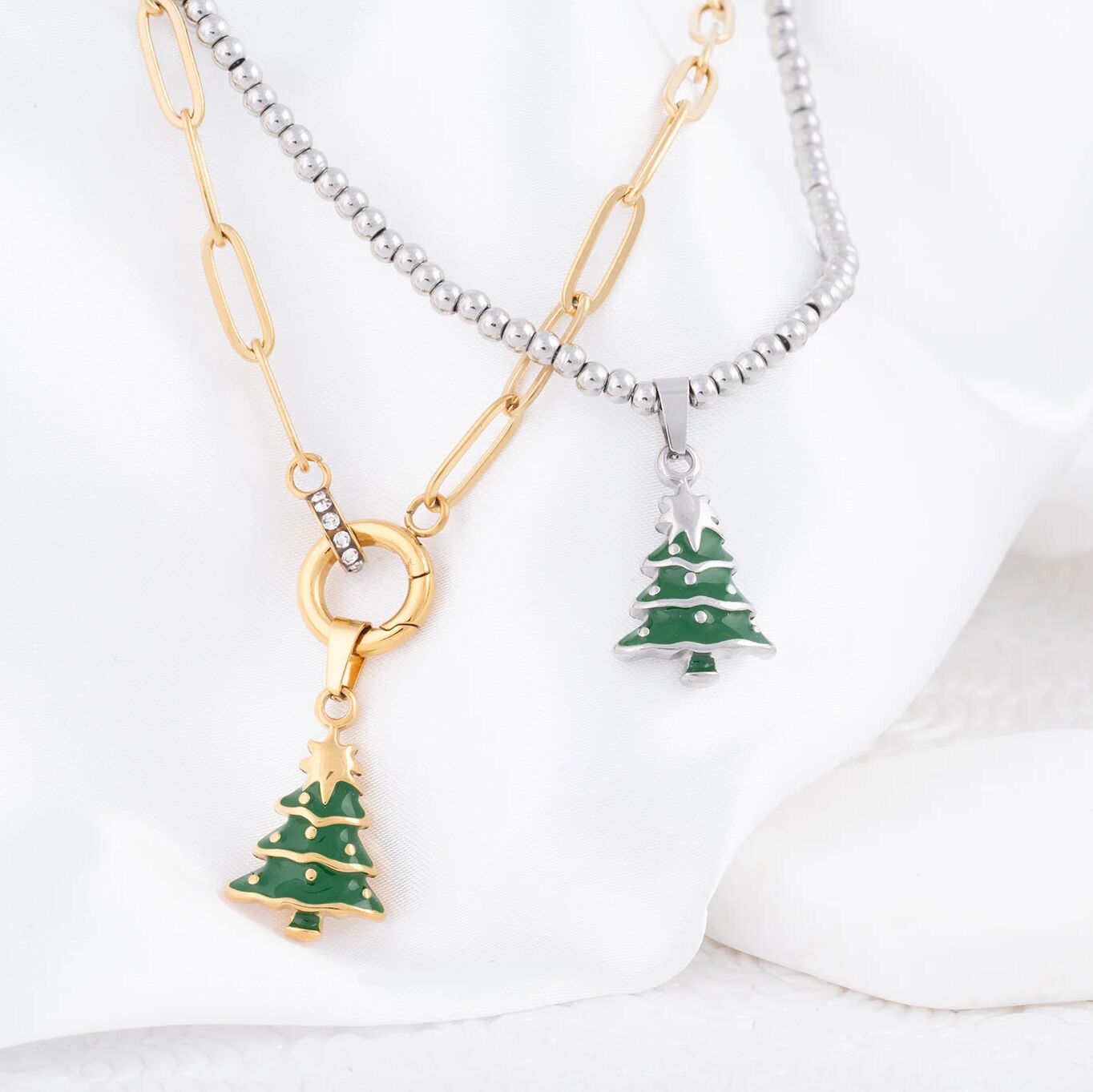 Wholesale Jewelry 18k Gold PVD Stainless Steel Christmas Tree Charm-gold and silver studio 