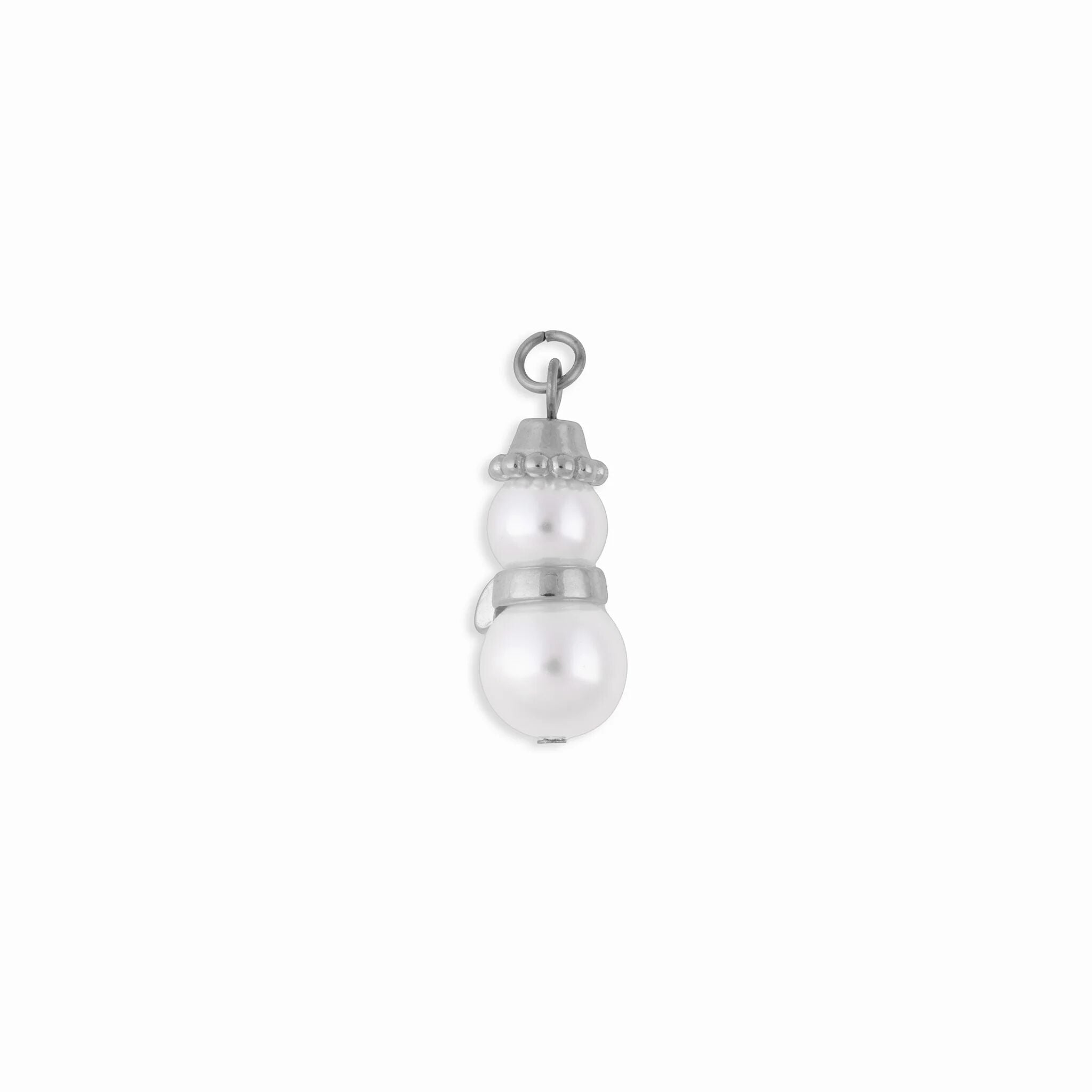 Wholesale Jewelry 18K Gold PVD Stainless Steel Pearl Snowman Charm- silver main 