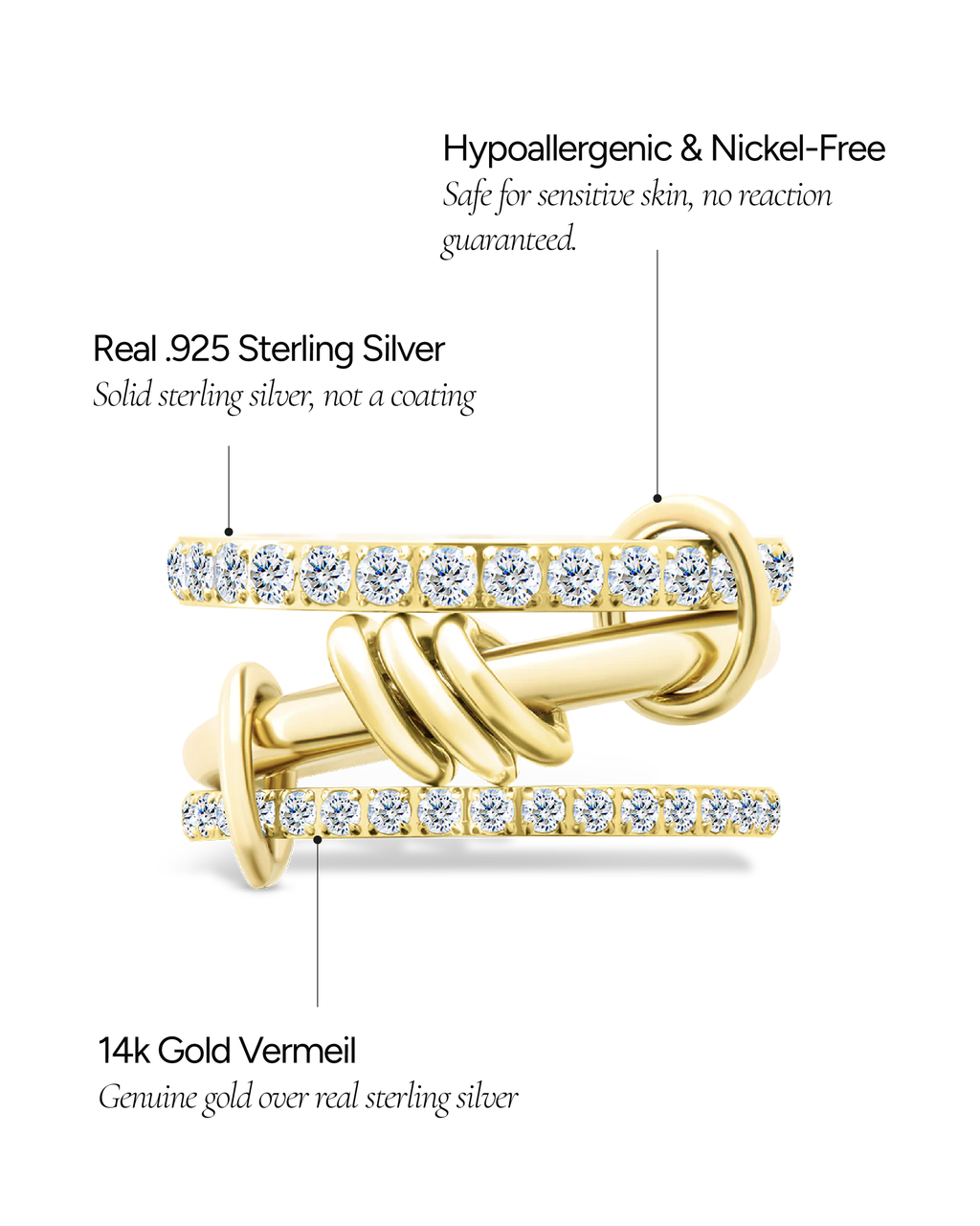 Sterling Silver Birgitta CZ Link Stacking Ring