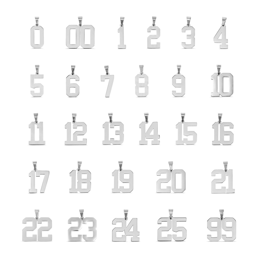 Stainless Steel Number Pendant - Waterproof 316L Surgical Sport Number Charm Necklace