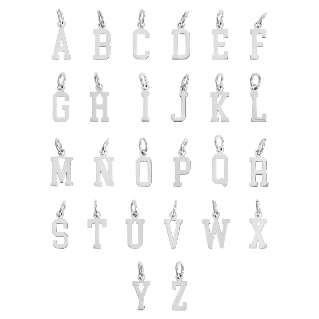 Stainless Steel Letter Pendants – Small Sport Letter Charms | Hypoallergenic 316L Jewelry