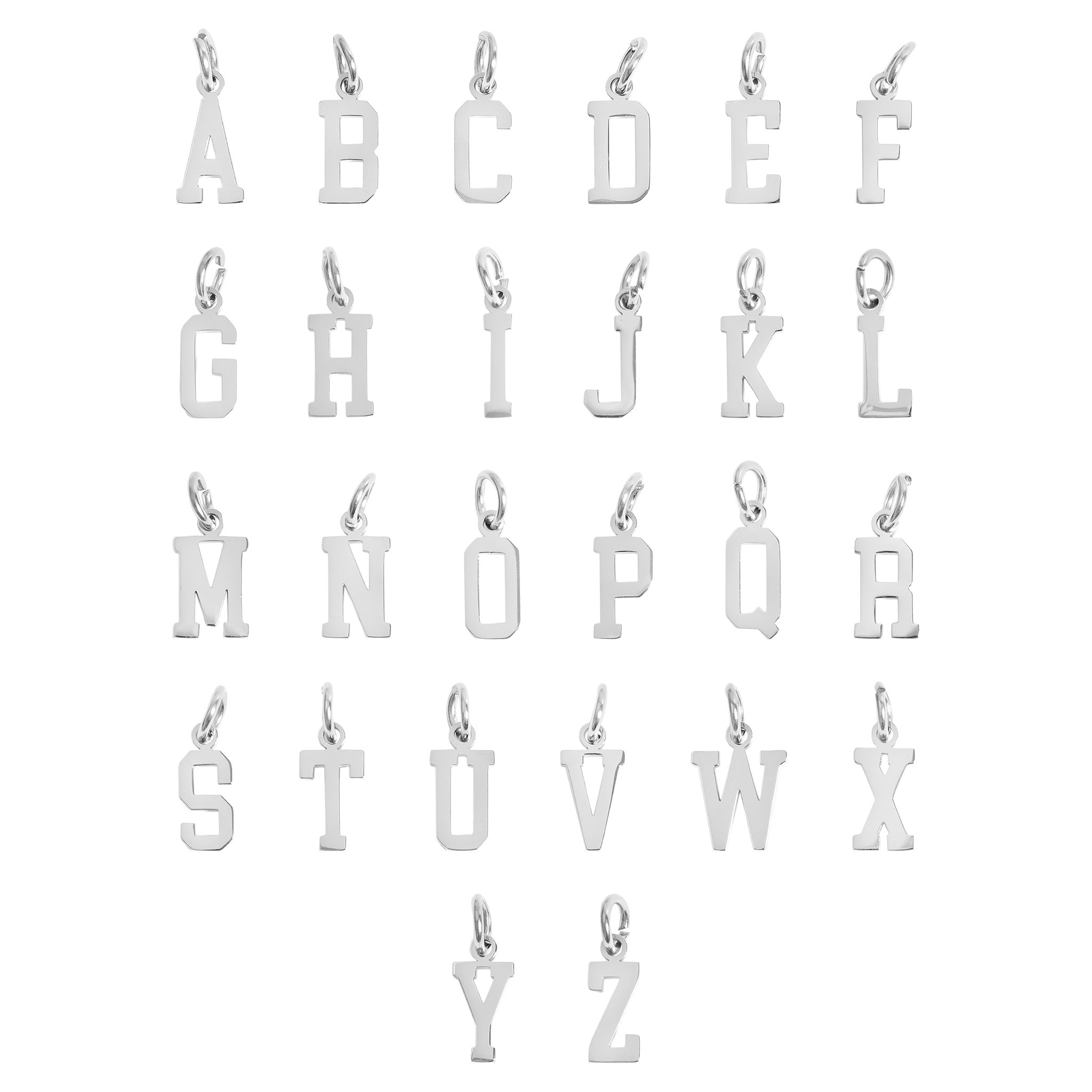 Stainless Steel Letter Pendants – Small Sport Letter Charms | Hypoallergenic 316L Jewelry