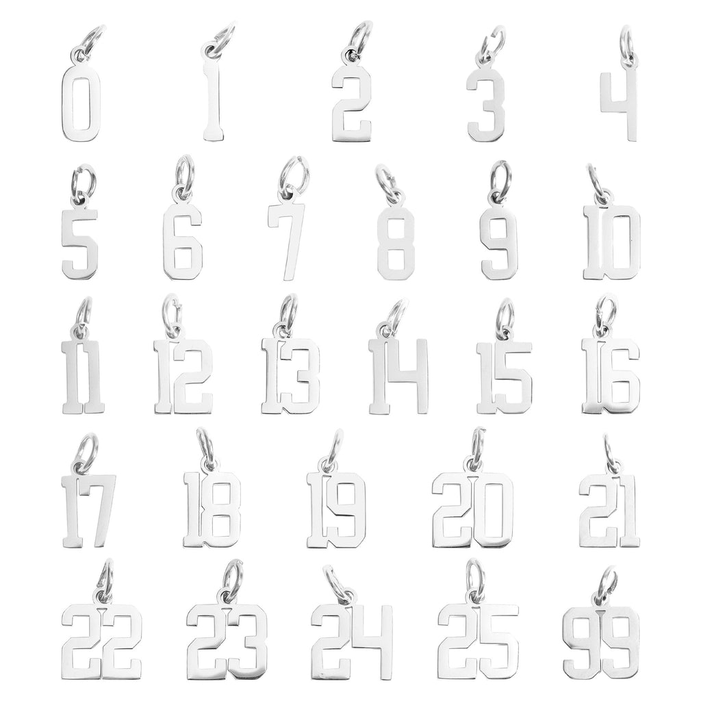 Small Sport Number Pendants – Polished 316L Stainless Steel Athletic Charms for Women