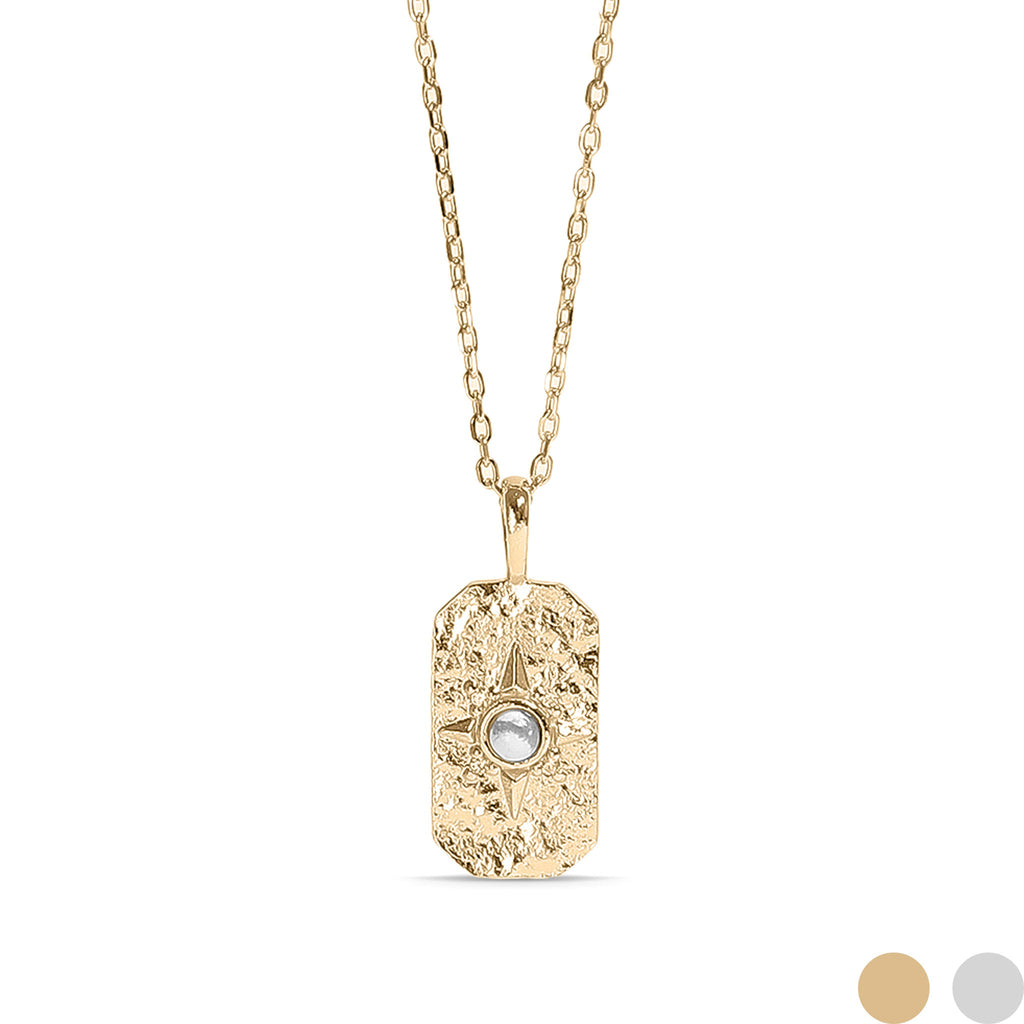 Compass Star Necklace, 14K Gold Plated Sterling Silver, Onyx