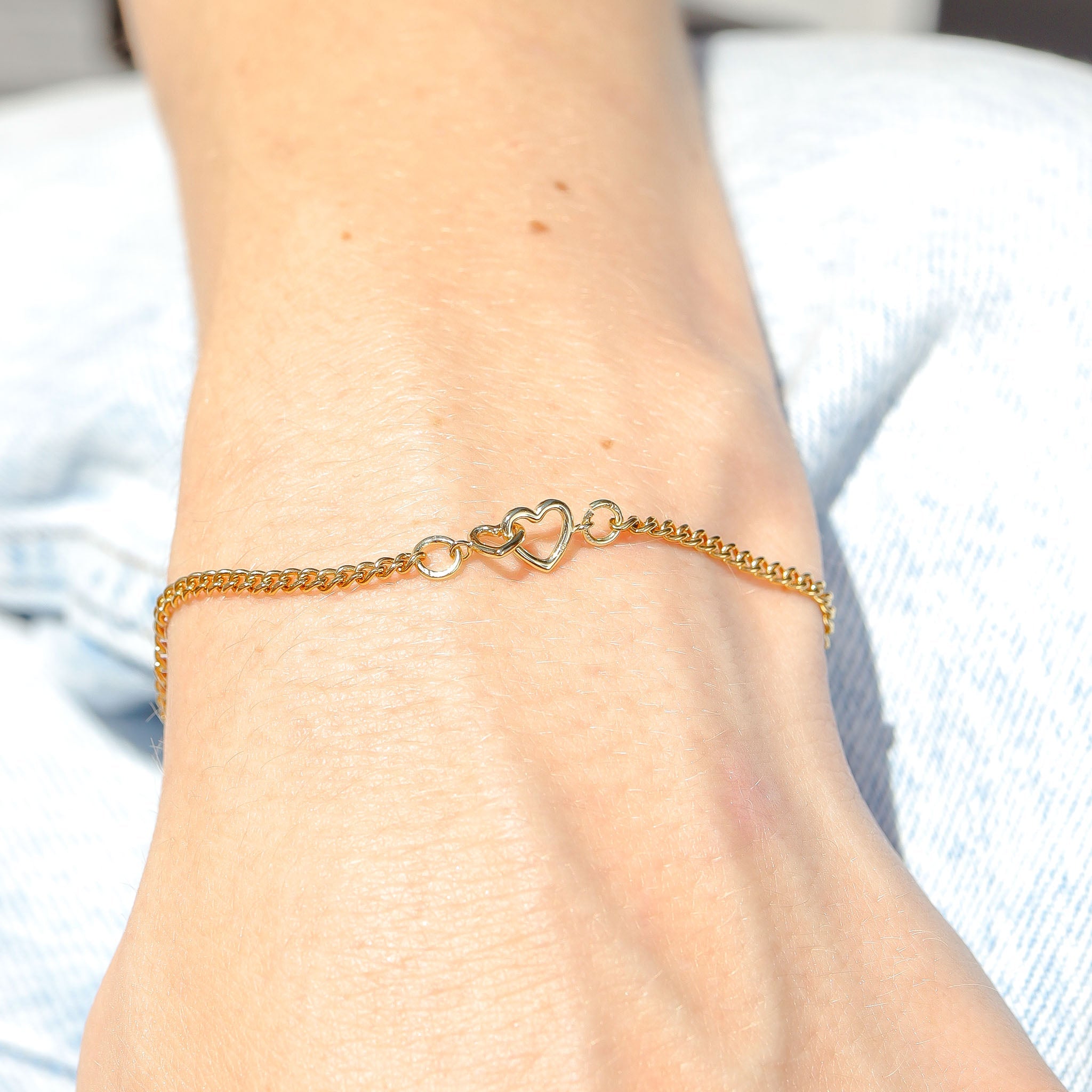 Double Heart Connector Charm - 14K Gold Plated Sterling Silver Jewelry Chain Closure