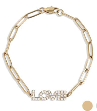 18K Gold PVD Stainless Steel CZ "Love" Paperclip Chain Bracelet