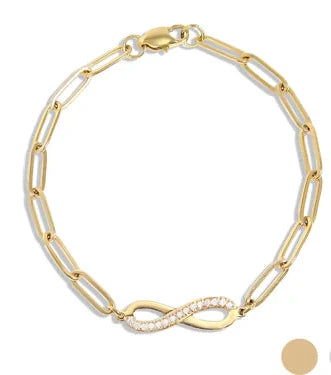 18K Gold PVD Stainless Steel Stone "Infinity" Paperclip Chain Bracelet
