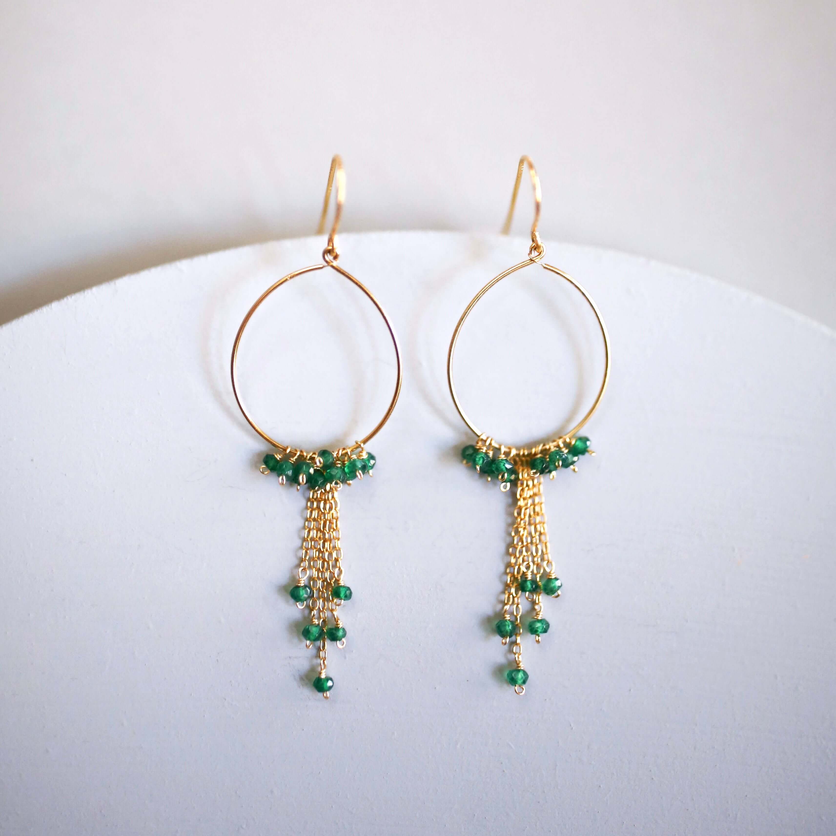 Garnet Hoop Earrings – Gold Plated Sterling Silver Mini Swing Hoops | Handmade Jewelry