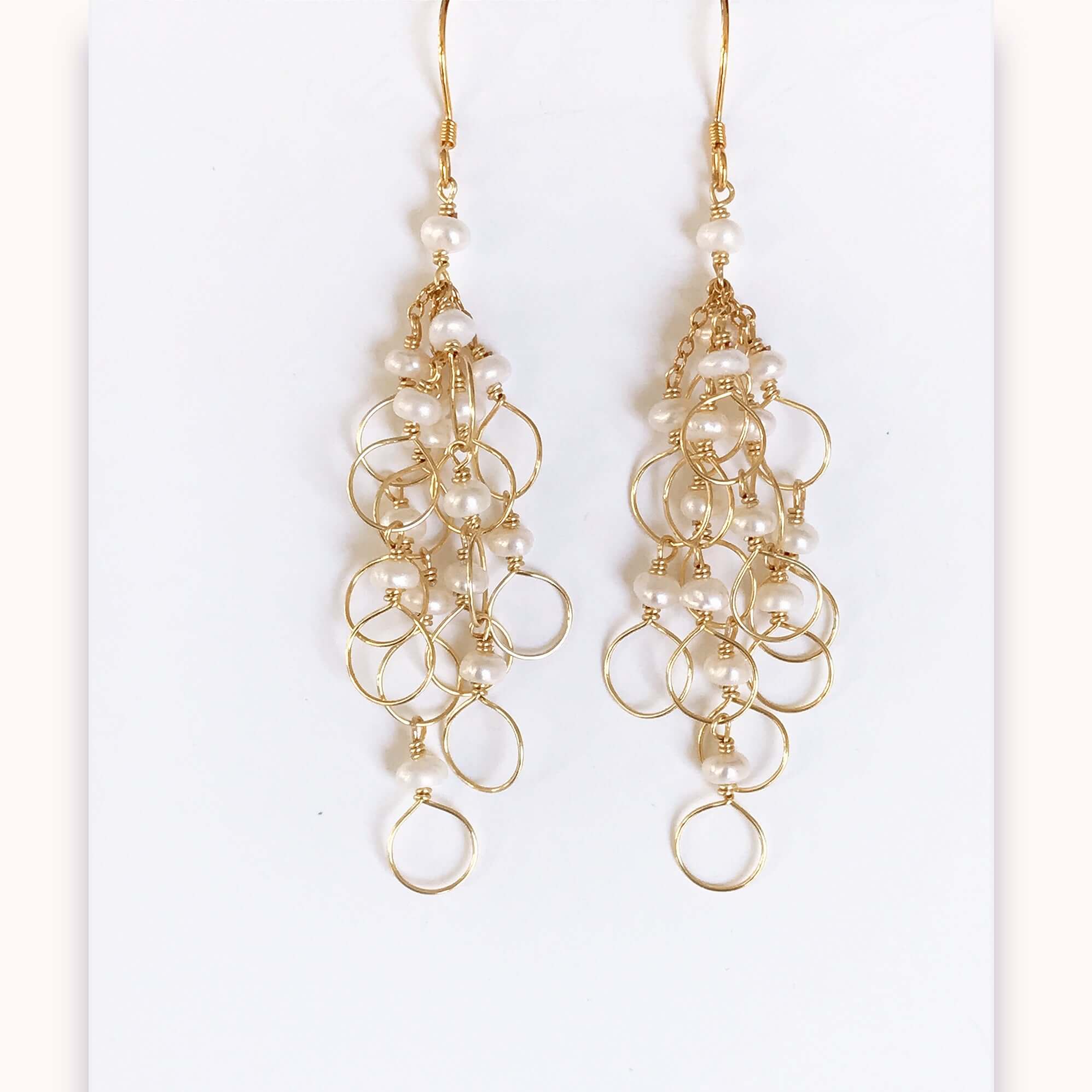 Clear Quartz Earrings – Handmade Gold Chain Earrings with Silver French Hooks