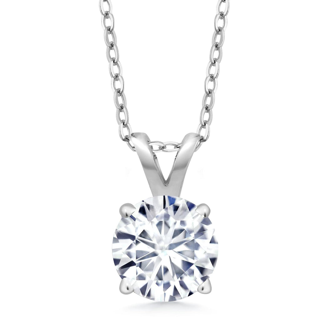 Moissanite Pendant Necklace – 2 Carat Solitaire in 14K Gold with 18 Inch Chain
