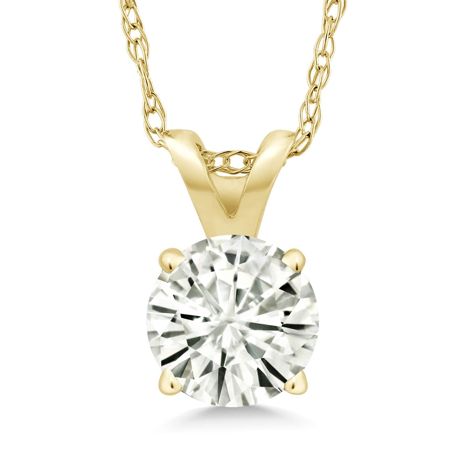 Moissanite Pendant Necklace – 2 Carat Solitaire in 14K Gold with 18 Inch Chain