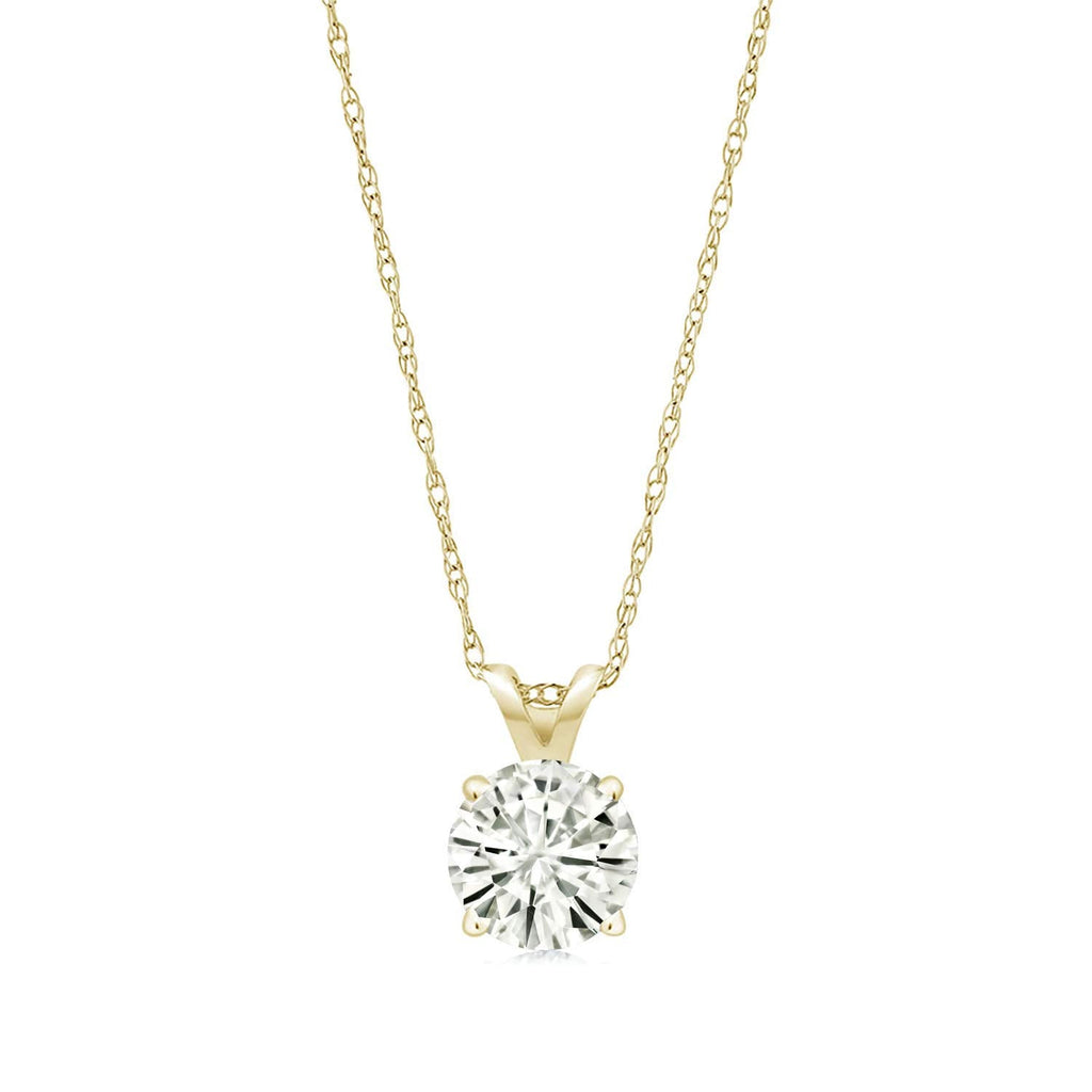 Moissanite Pendant Necklace – 2 Carat Solitaire in 14K Gold with 18 Inch Chain