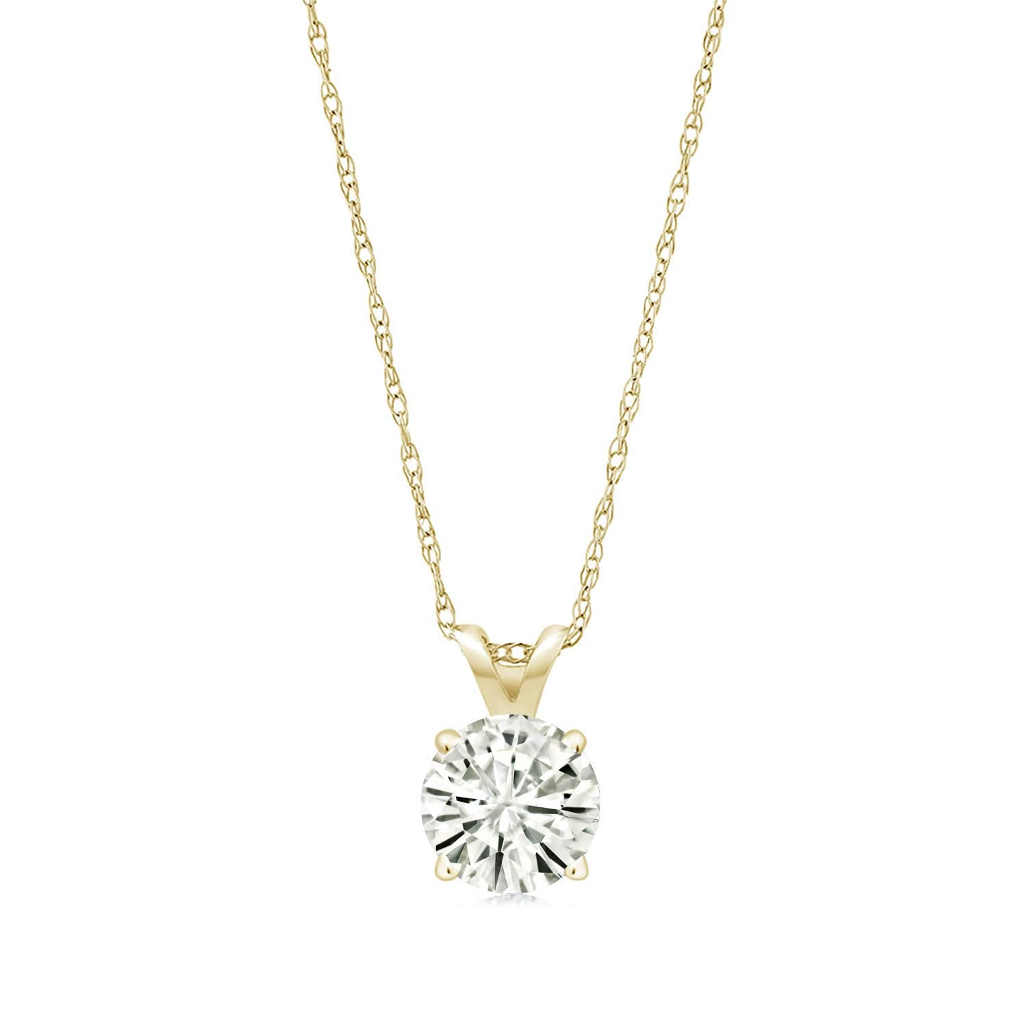 Moissanite Pendant Necklace – 0.80 CTW 6mm Round Cut Solitaire in 14K Gold