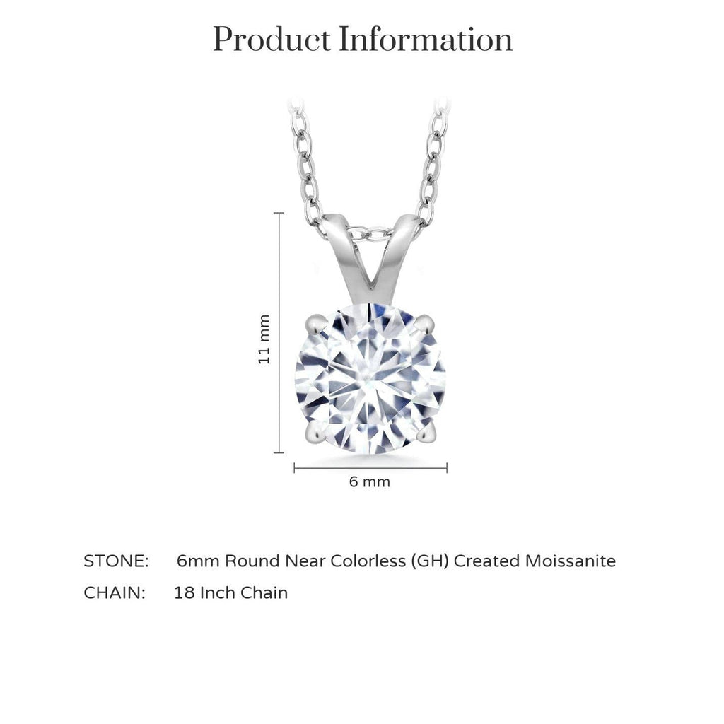 Moissanite Pendant Necklace – 2 Carat Solitaire in 14K Gold with 18 Inch Chain