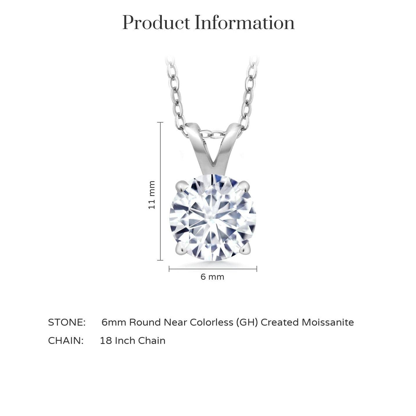 Moissanite Pendant Necklace – 2 Carat Solitaire in 14K Gold with 18 Inch Chain