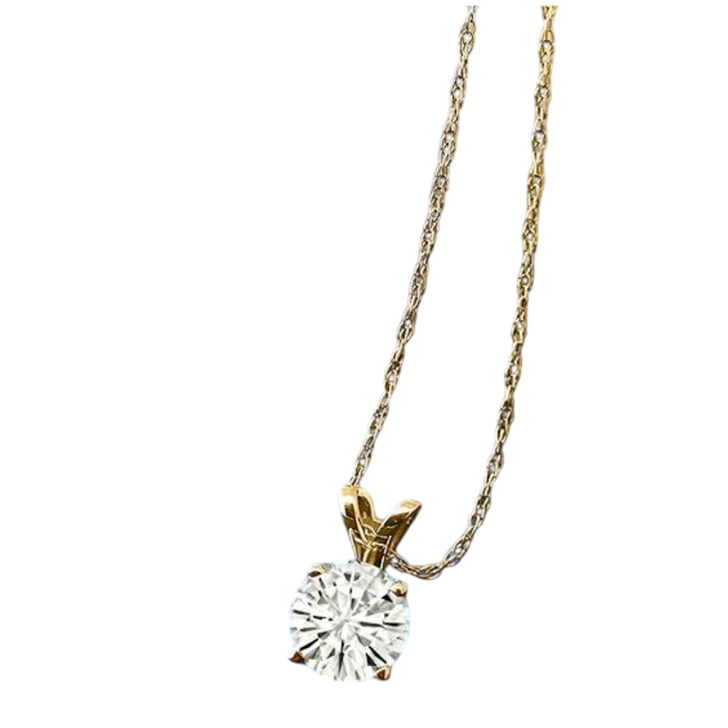 Moissanite Pendant Necklace – 2 Carat Solitaire in 14K Gold with 18 Inch Chain