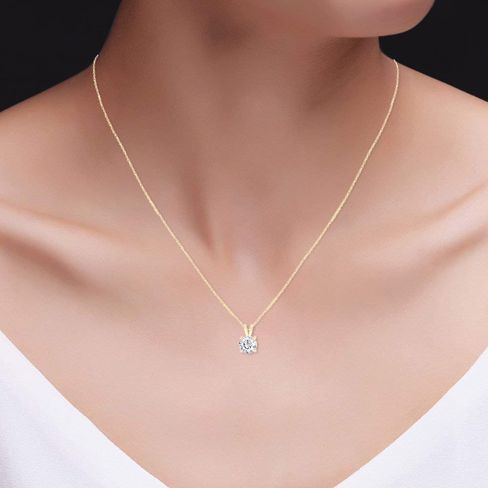 Lab Grown Diamond Pendant – 1 Carat Solitaire Necklace | 14K Gold AGI Certified