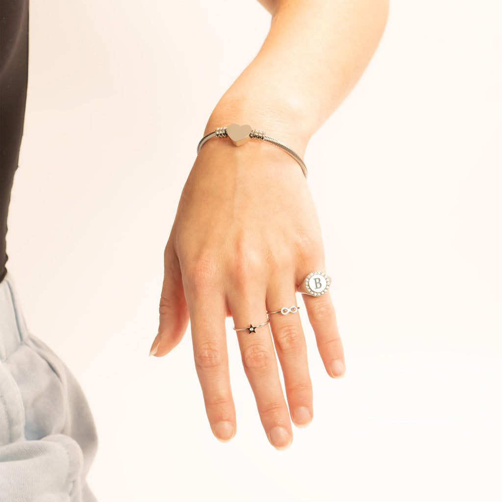 Silver / Signet Ring With Stones / KSS0021 / Engraved