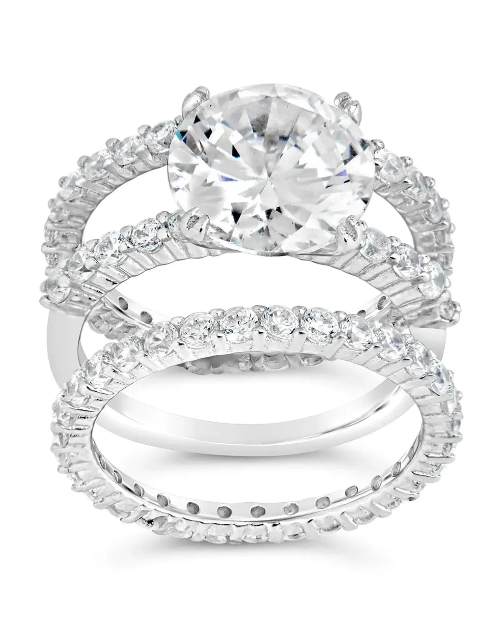 Sterling Silver Brilliant Engagement Ring Set of 3