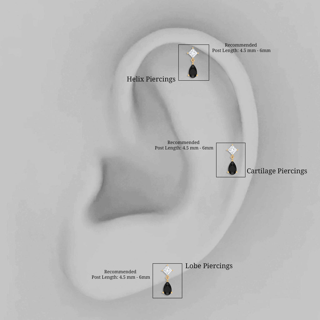 Pear Shape Black Onyx and Diamond Dangling Helix Earring
