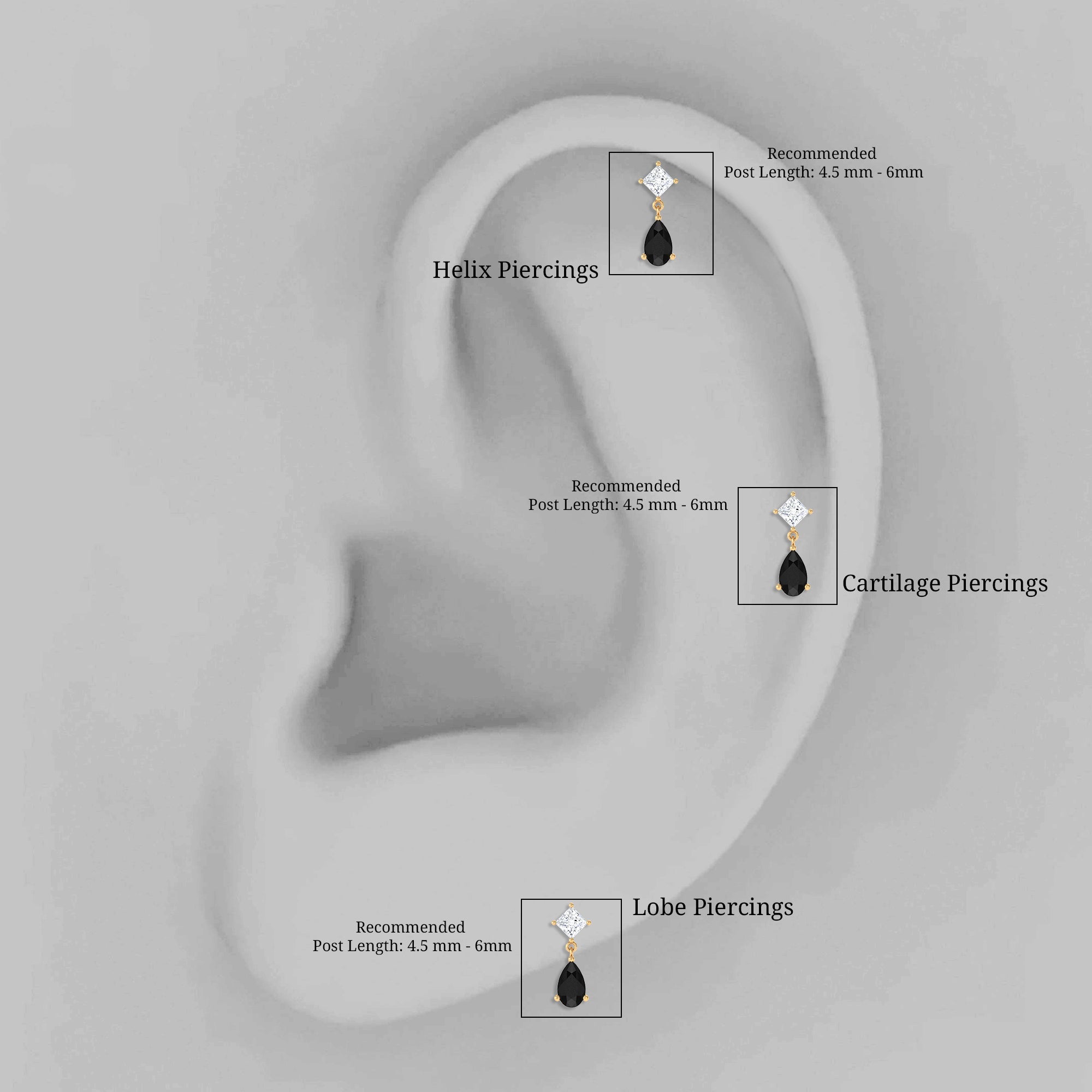 Pear Shape Black Onyx and Diamond Dangling Helix Earring