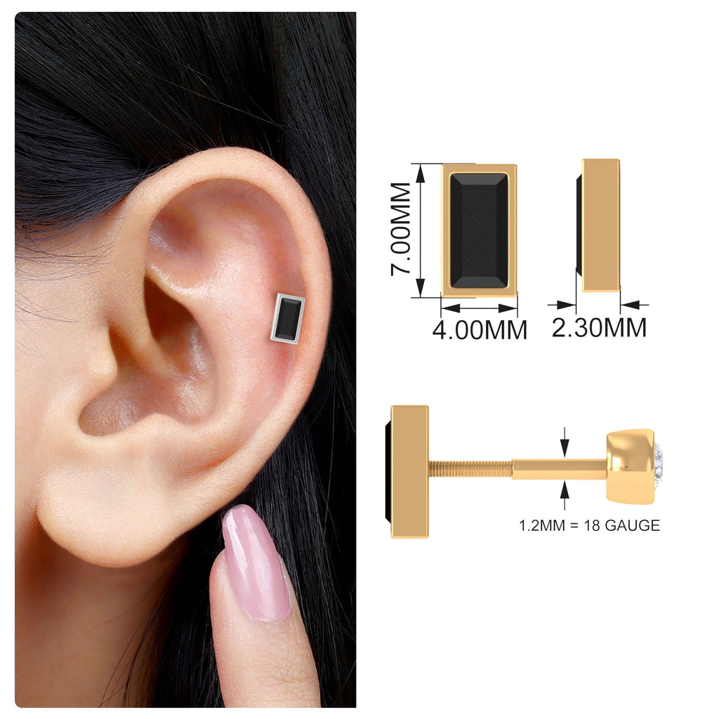 Baguette Cut Black Onyx Helix Earring in Bezel Setting