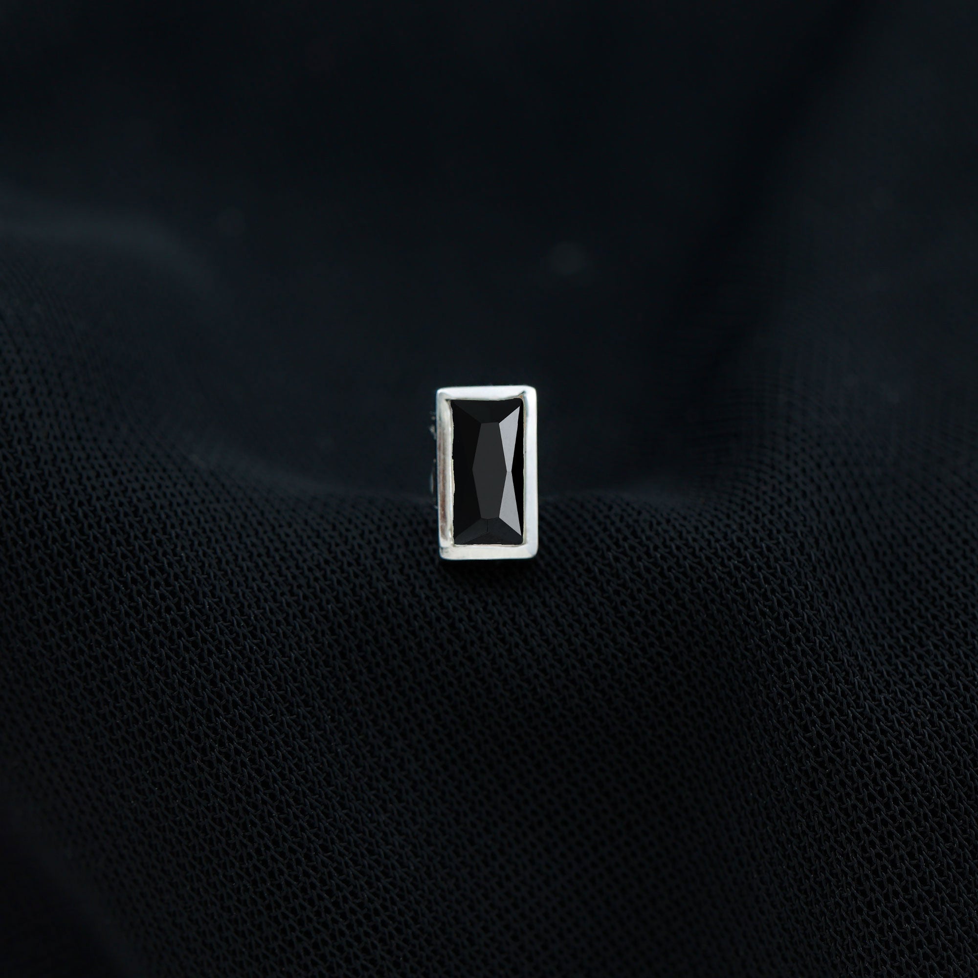 Baguette Cut Black Onyx Helix Earring in Bezel Setting