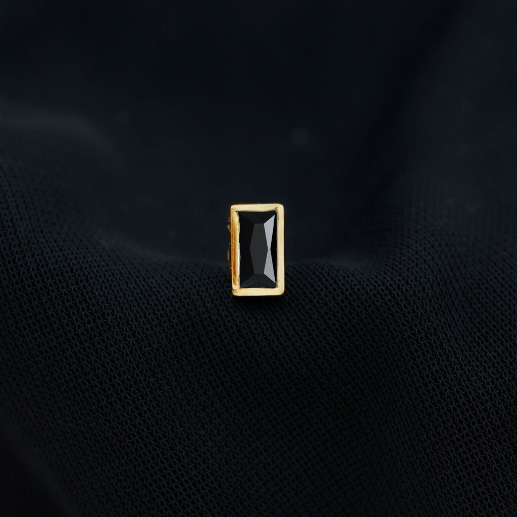 Baguette Cut Black Onyx Helix Earring in Bezel Setting