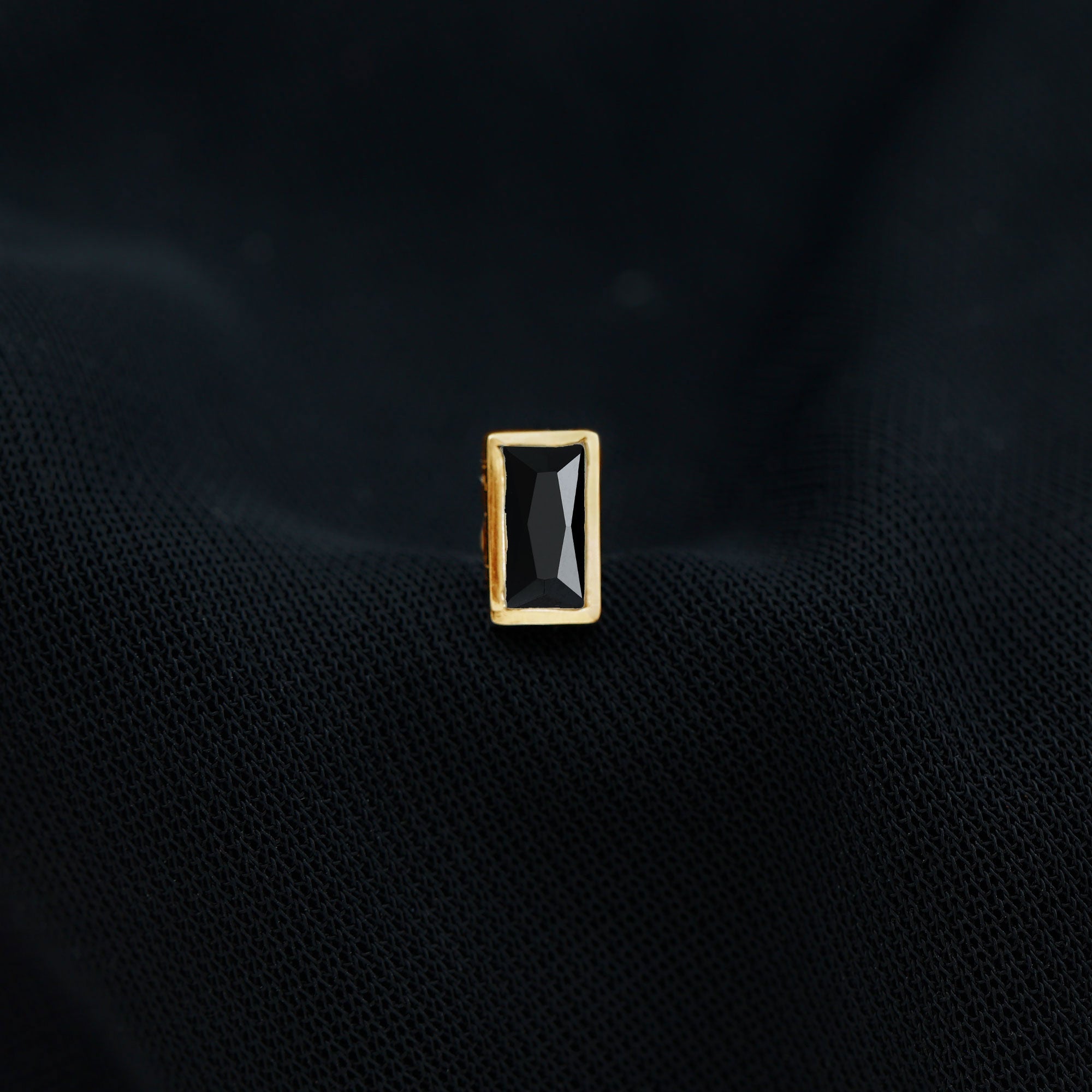 Baguette Cut Black Onyx Helix Earring in Bezel Setting