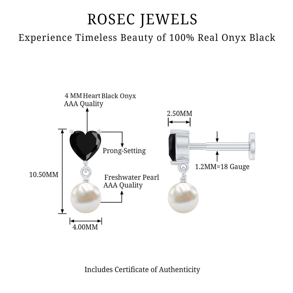Real Black Onyx and Freshwater Pearl Helix Drop Earring