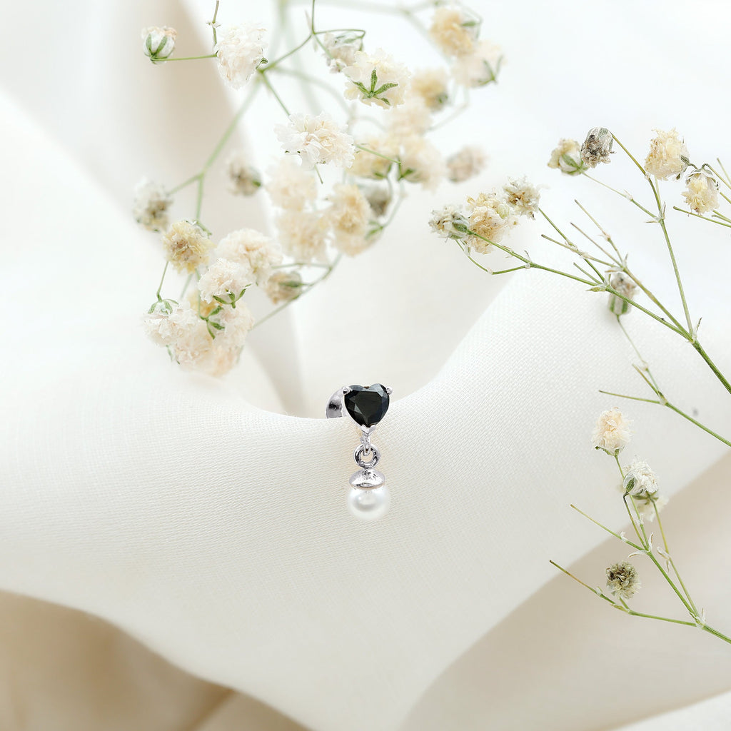 Real Black Onyx and Freshwater Pearl Helix Drop Earring
