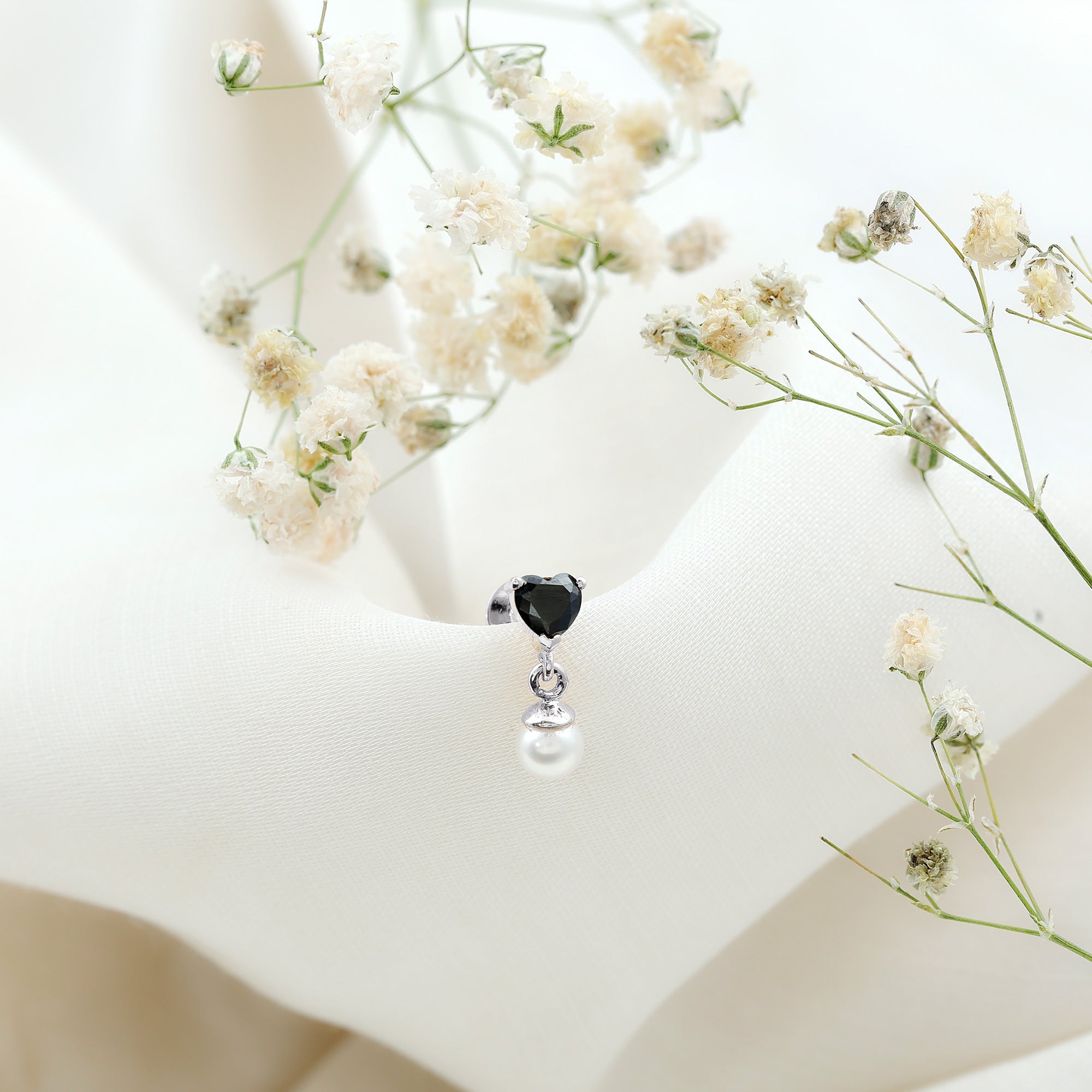 Real Black Onyx and Freshwater Pearl Helix Drop Earring