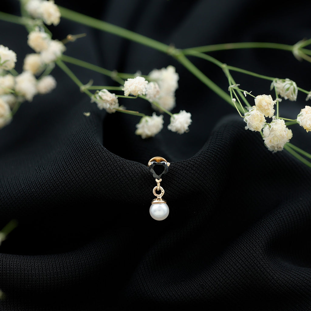 Real Black Onyx and Freshwater Pearl Helix Drop Earring
