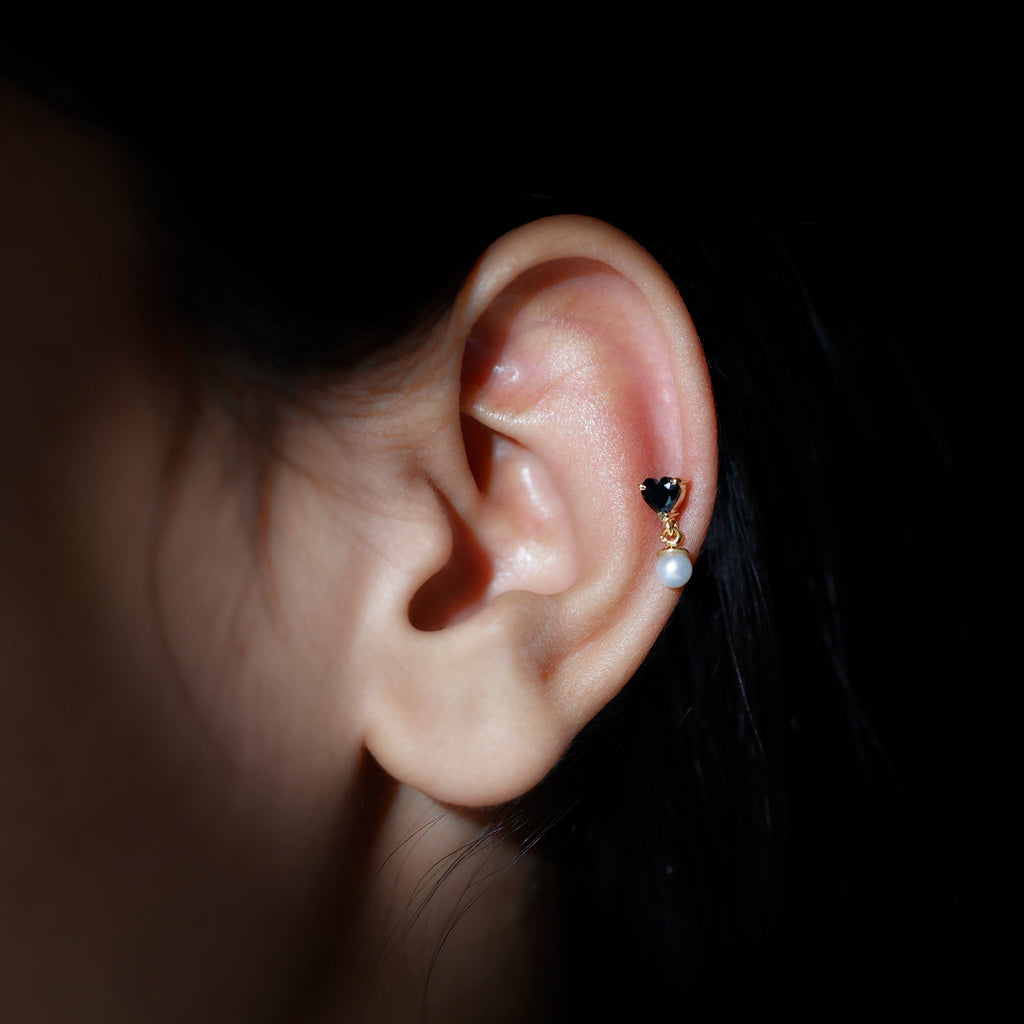 Real Black Onyx and Freshwater Pearl Helix Drop Earring