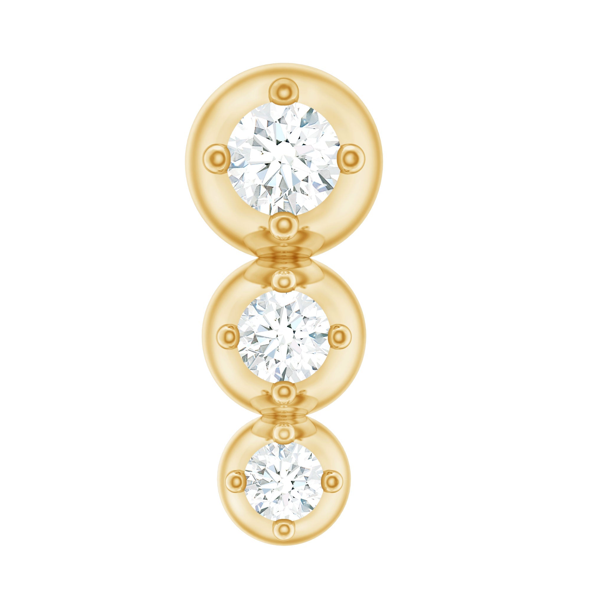 Natural Round Diamond Three Stone Tragus Earring