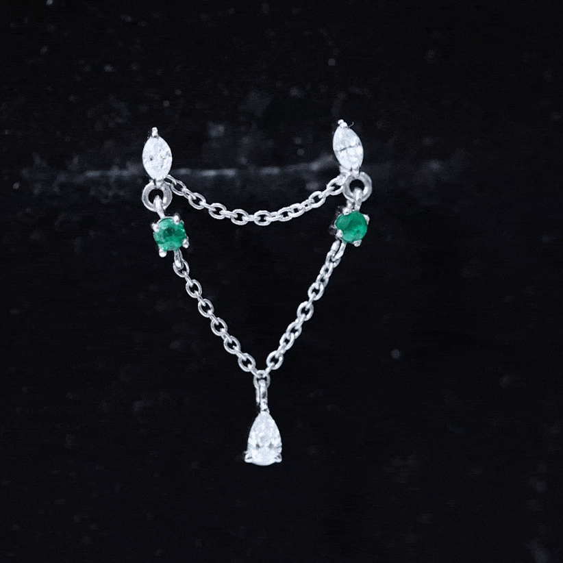 Moissanite Double Piercing Earring with Created Emerald