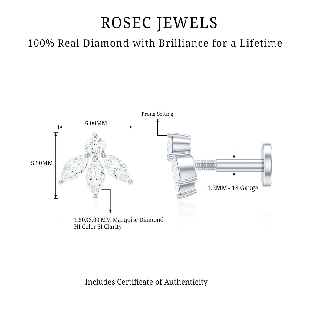 Marquise Shape Diamond Leaf Earring for Helix Piercing