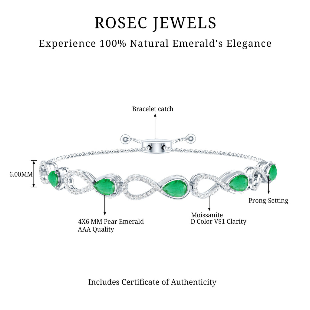 Emerald Infinity Bracelet – Adjustable Bolo Chain With Moissanite Stones