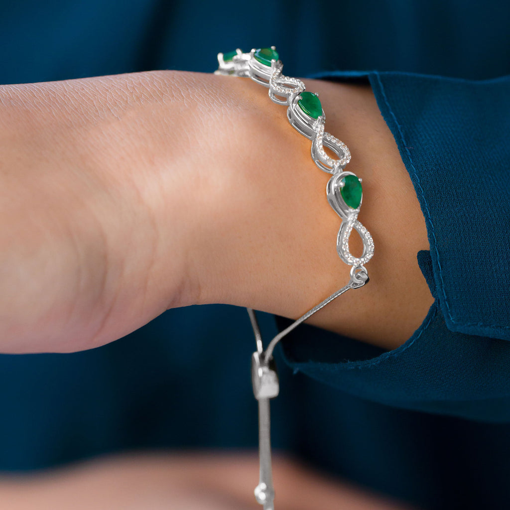 Emerald Infinity Bracelet – Adjustable Bolo Chain With Moissanite Stones