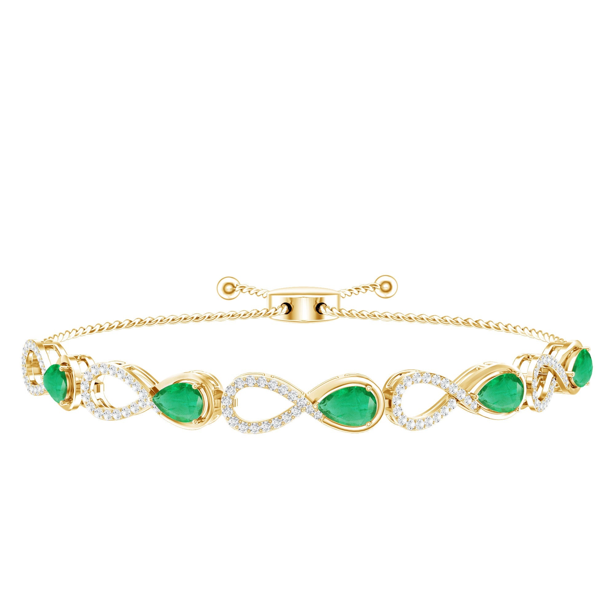 Emerald Infinity Bracelet – Adjustable Bolo Chain With Moissanite Stones
